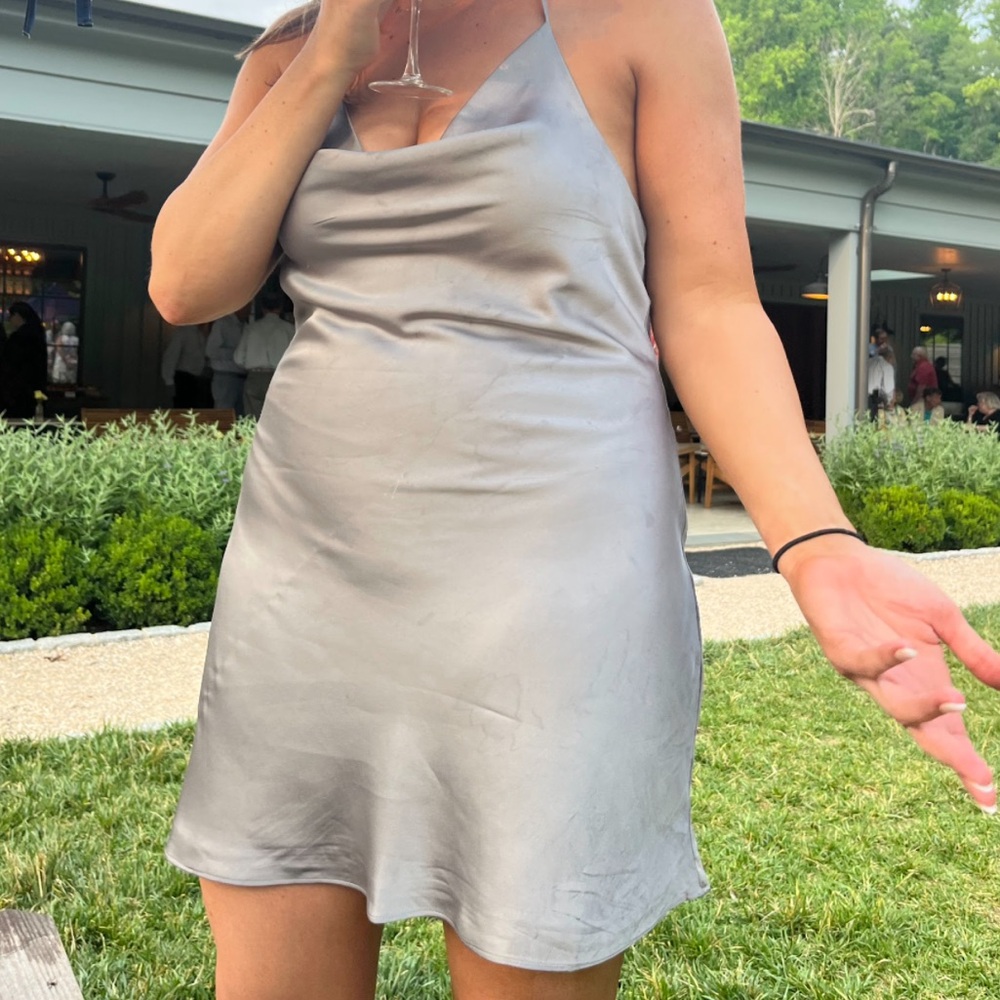 Abercrombie & Fitch Elegant Silver Silk Cowl Neck Dress
